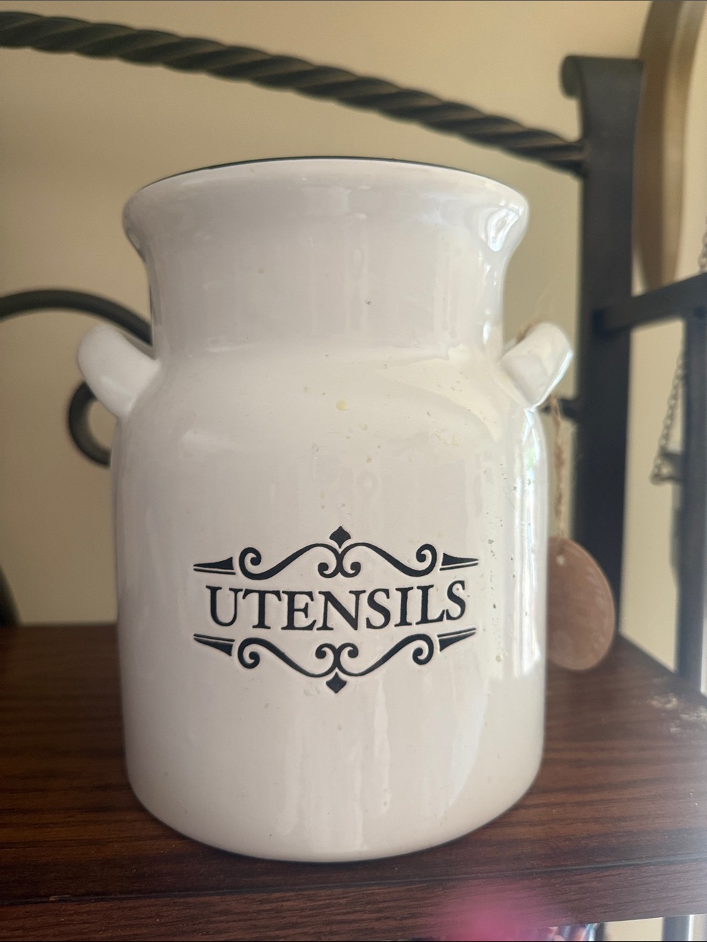 Cream colored Ceramic Utensils Crock - Decorative Kitchen Jar